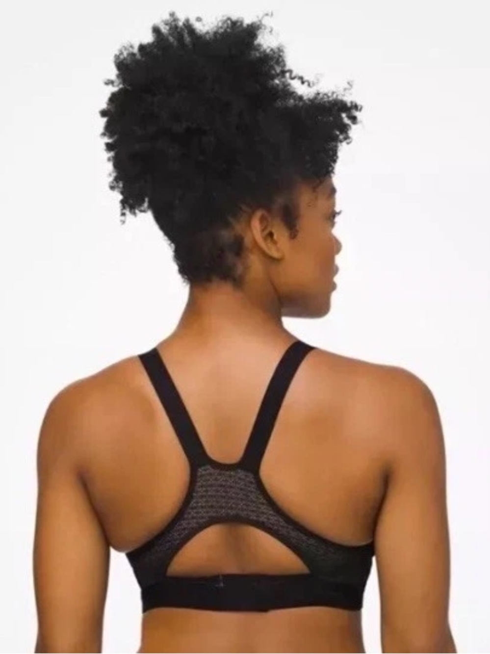 Lululemon Awake To Lace Bra 32D Black Beige V-Neck Mesh Hook-and-Eye Closure - Picture 2 of 7